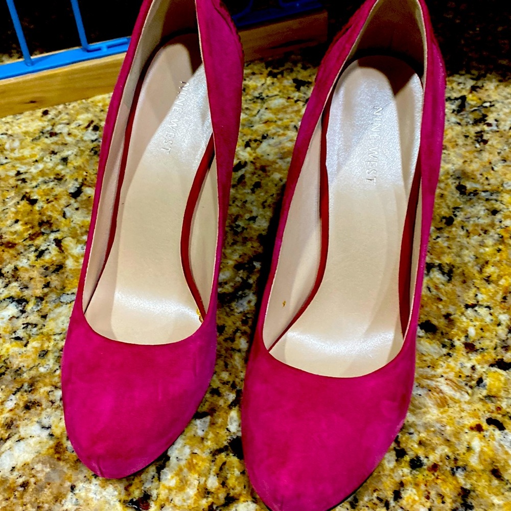Pink Nine West suede heels